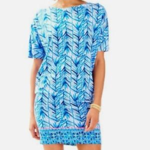 Lilly Pulitzer Lowe Lapis Blue Costa Med Engineered Dolman Sleeve Dress Size M